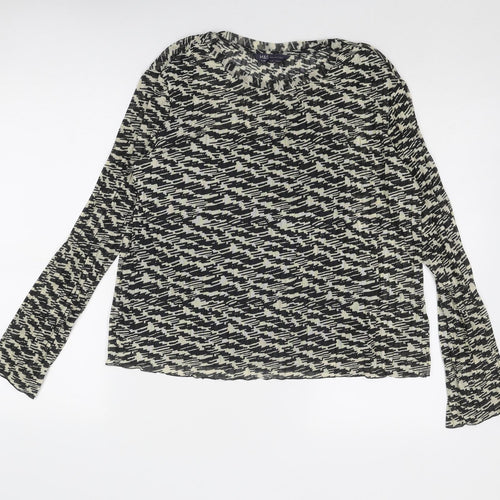 Marks and Spencer Womens Black Geometric Polyester Basic Blouse Size 10 Boat Neck