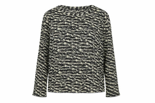 Front view of Marks & Spencer women’s black geometric polyester basic blouse, size UK 10, boat neck