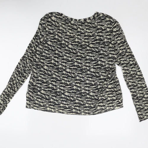Marks and Spencer Womens Black Geometric Polyester Basic Blouse Size 10 Boat Neck