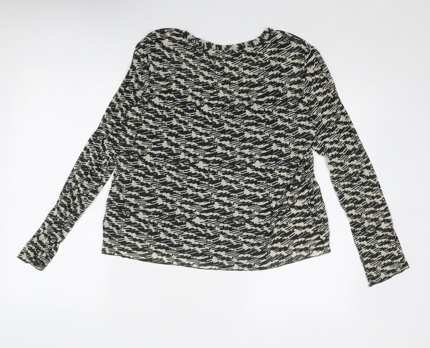 Marks and Spencer Womens Black Geometric Polyester Basic Blouse Size 10 Boat Neck