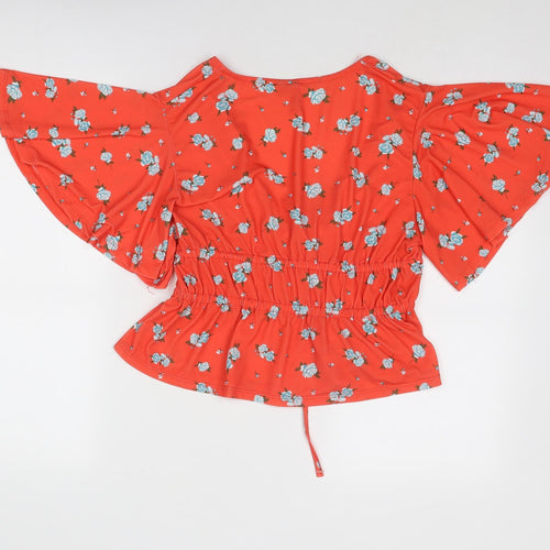 ASOS Womens Red Floral Polyester Basic Blouse Size 14 V-Neck - Frill Sleeve
