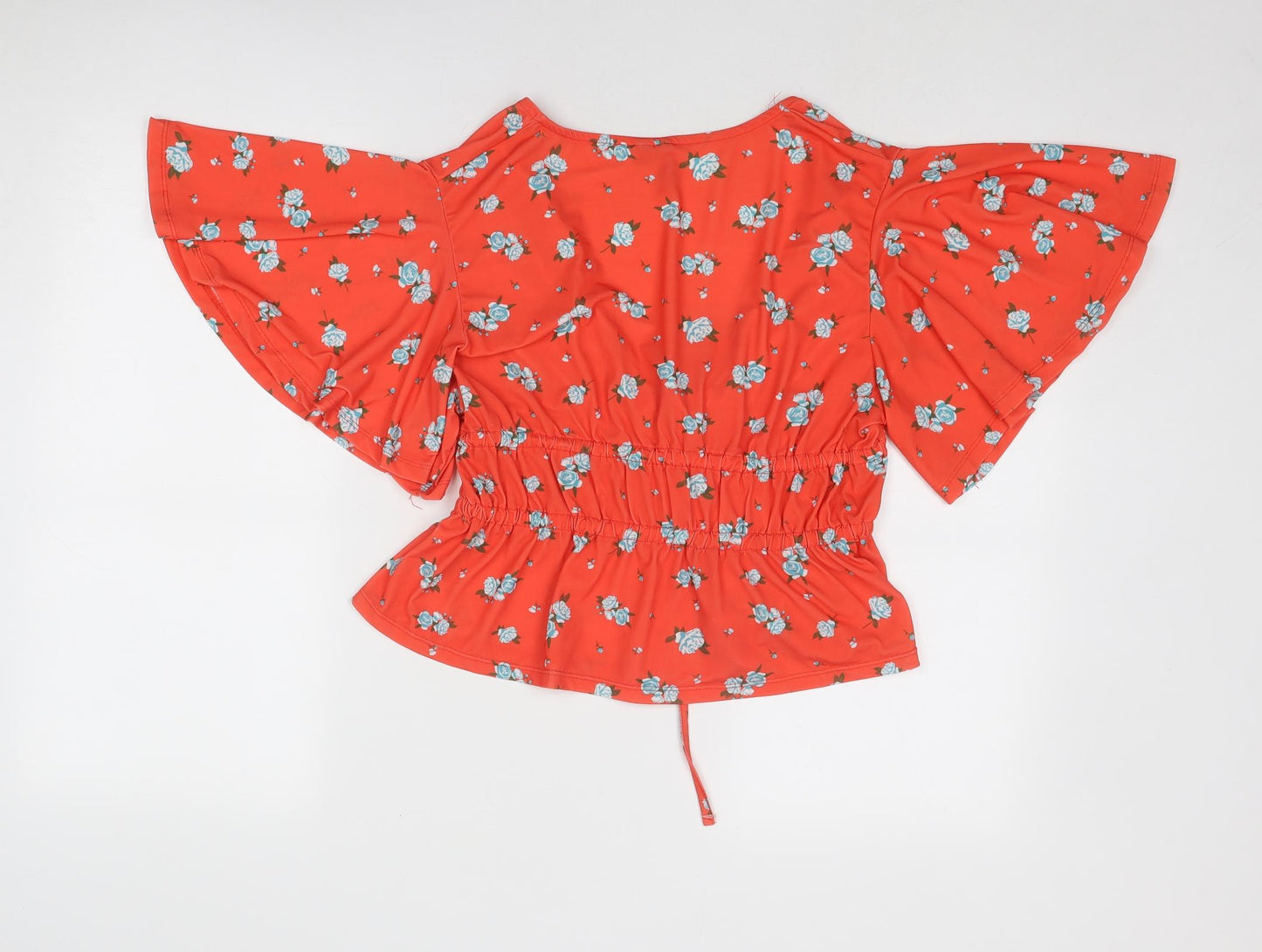 ASOS Womens Red Floral Polyester Basic Blouse Size 14 V-Neck - Frill Sleeve