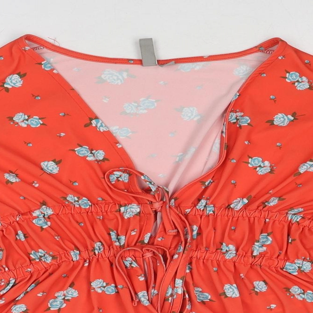 ASOS Womens Red Floral Polyester Basic Blouse Size 14 V-Neck - Frill Sleeve