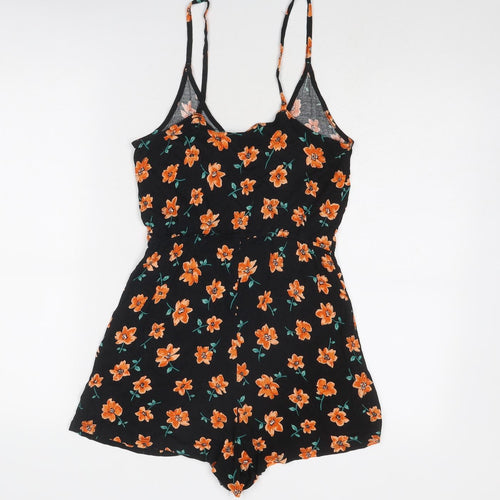 Divided by H&M Womens Black Floral Viscose Playsuit One-Piece Size 8 Pullover