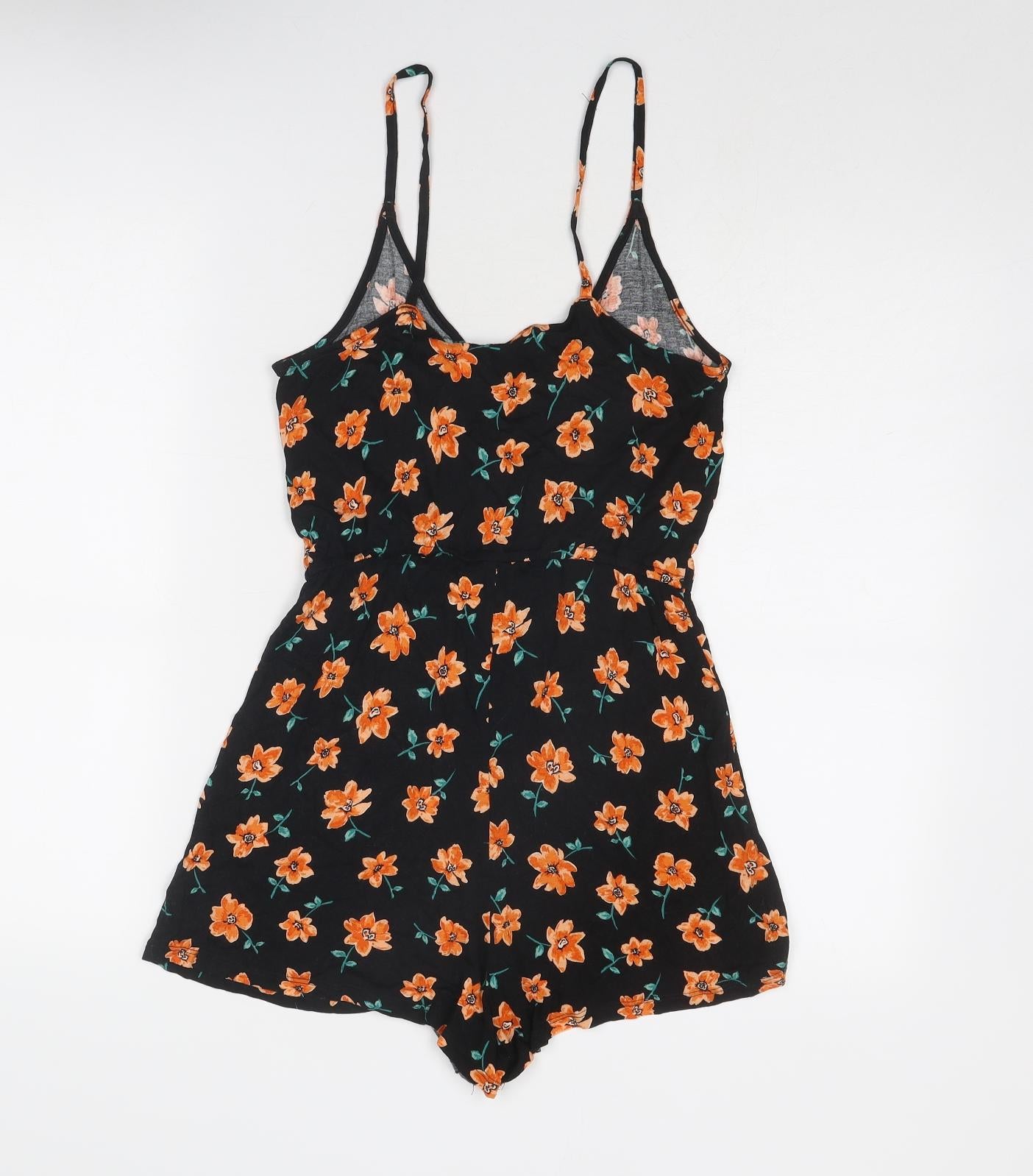 Divided by H&M Womens Black Floral Viscose Playsuit One-Piece Size 8 Pullover