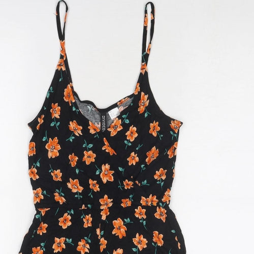 Divided by H&M Womens Black Floral Viscose Playsuit One-Piece Size 8 Pullover
