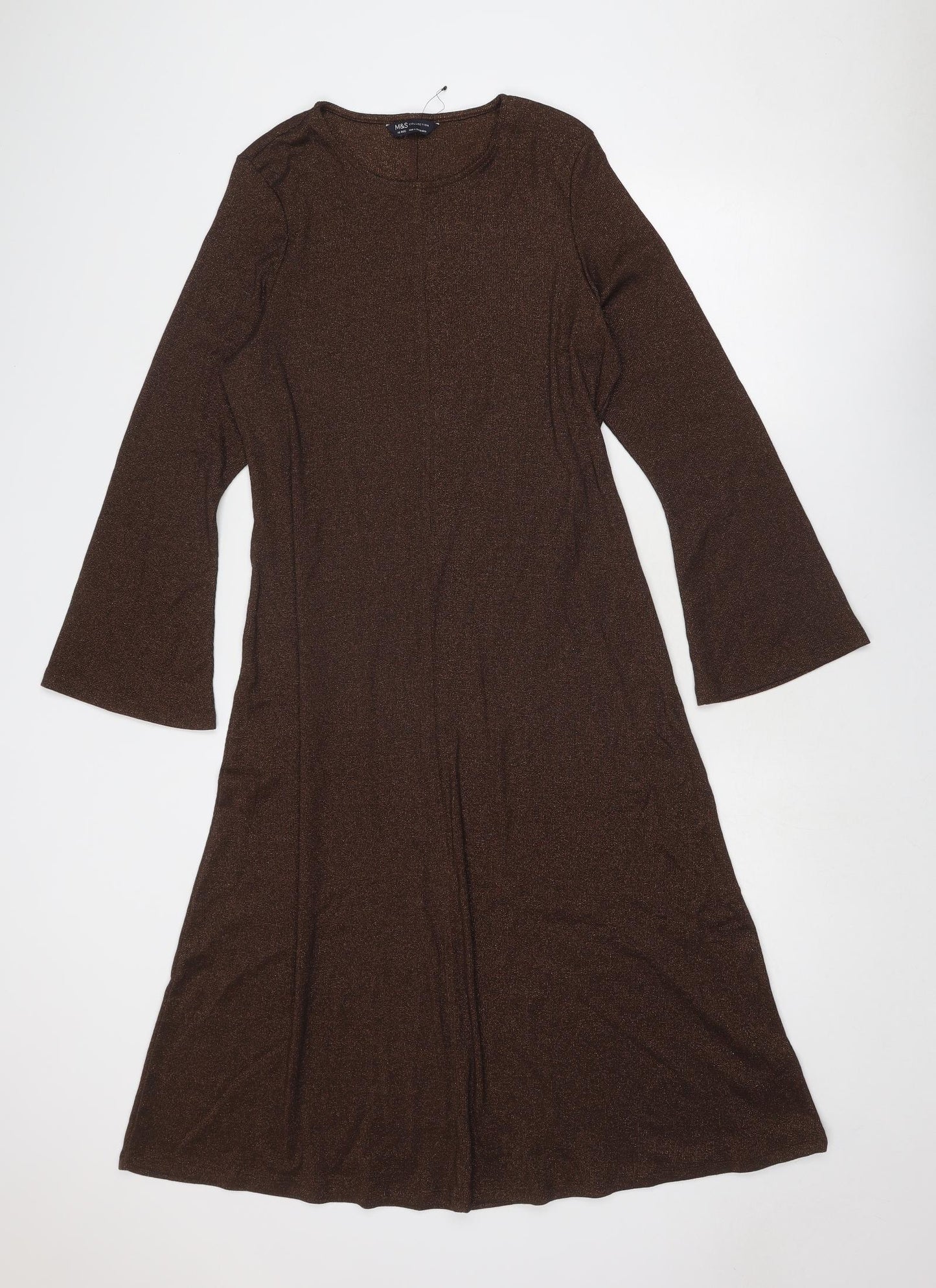 Marks and Spencer Womens Brown Cotton Trapeze & Swing Size 16 Round Neck Pullover