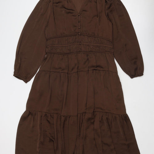 Per Una Womens Brown Polyester Trapeze & Swing Size 14 V-Neck Zip