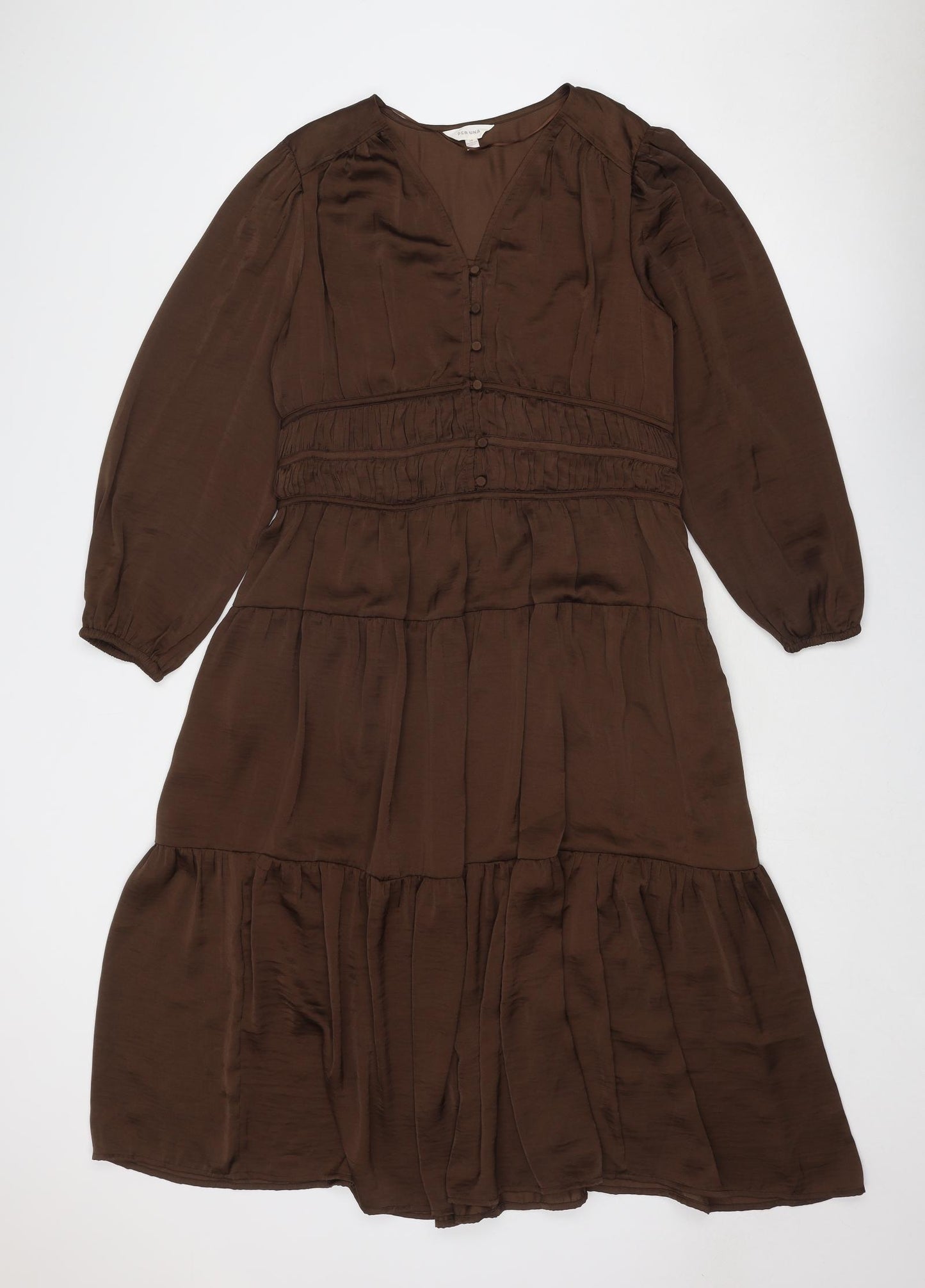 Per Una Womens Brown Polyester Trapeze & Swing Size 14 V-Neck Zip