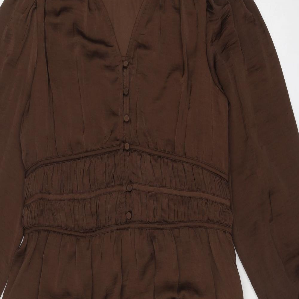 Per Una Womens Brown Polyester Trapeze & Swing Size 14 V-Neck Zip
