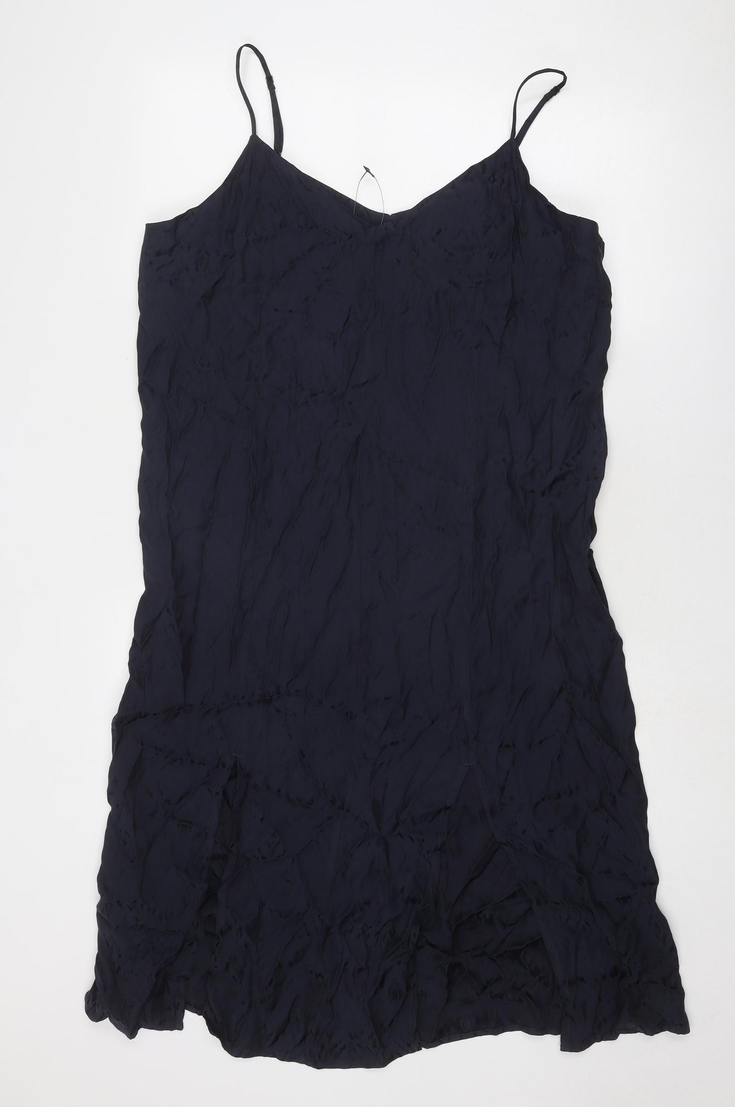 Marks and Spencer Womens Blue Geometric Viscose Slip Dress Size 16 V-Neck Pullover