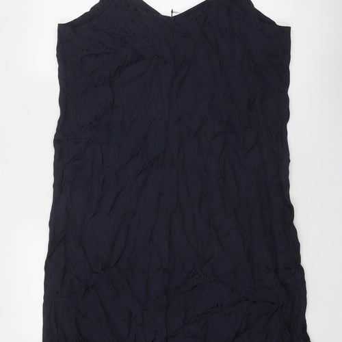 Marks and Spencer Womens Blue Geometric Viscose Slip Dress Size 16 V-Neck Pullover