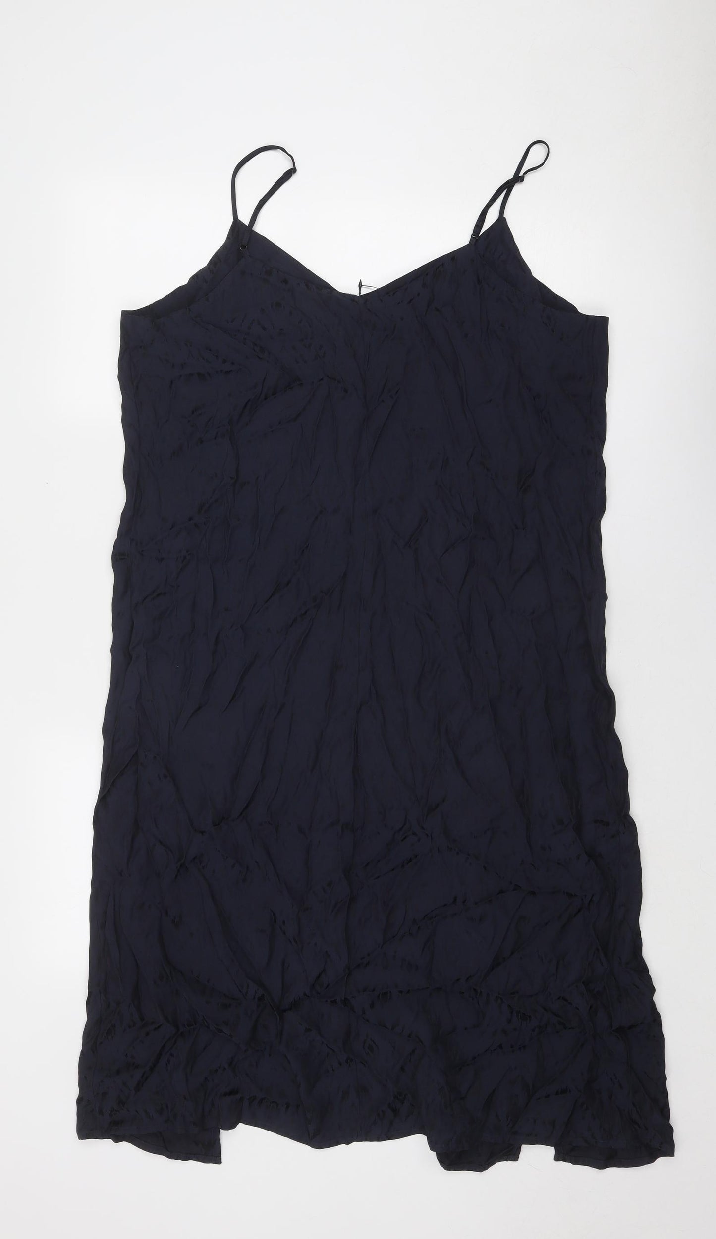 Marks and Spencer Womens Blue Geometric Viscose Slip Dress Size 16 V-Neck Pullover