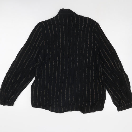 Marks and Spencer Womens Black Striped Viscose Basic Blouse Size 10 V-Neck - Tie Neck