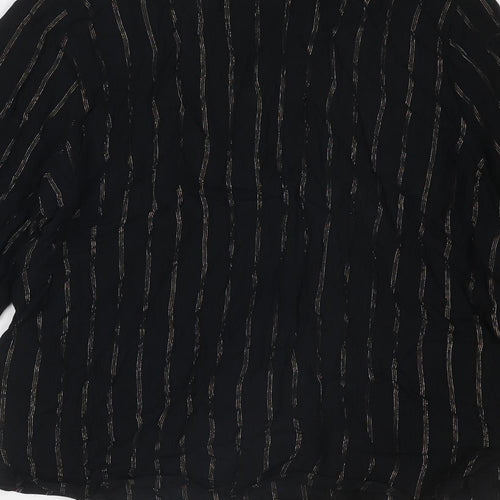 Marks and Spencer Womens Black Striped Viscose Basic Blouse Size 10 V-Neck - Tie Neck