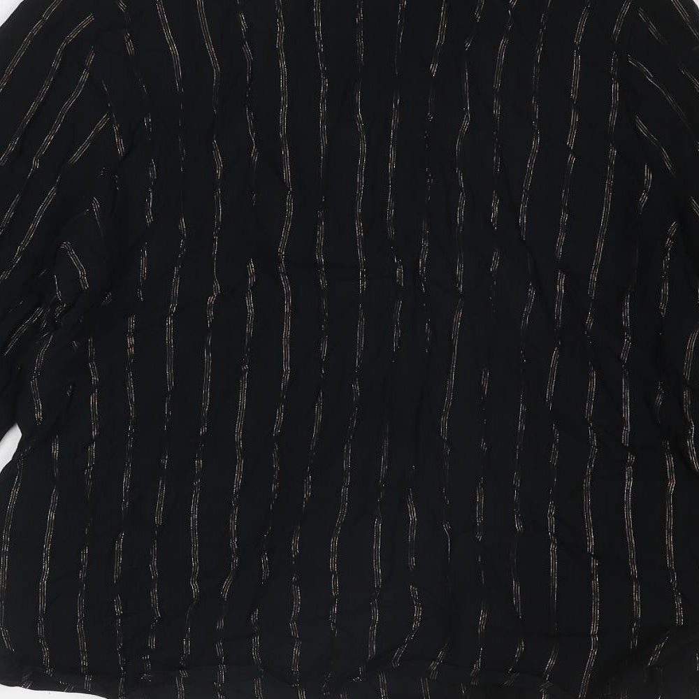 Marks and Spencer Womens Black Striped Viscose Basic Blouse Size 10 V-Neck - Tie Neck