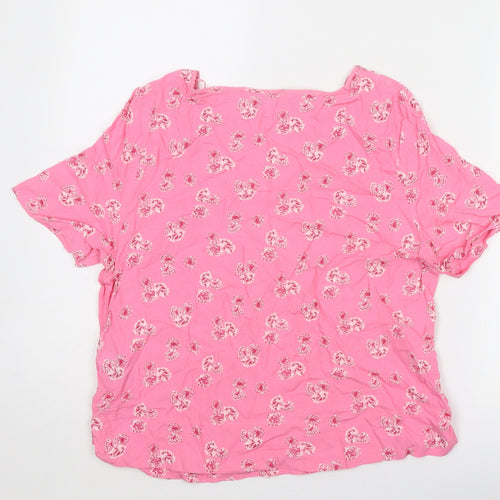 Marks and Spencer Womens Pink Floral Viscose Basic Blouse Size 10 Boat Neck