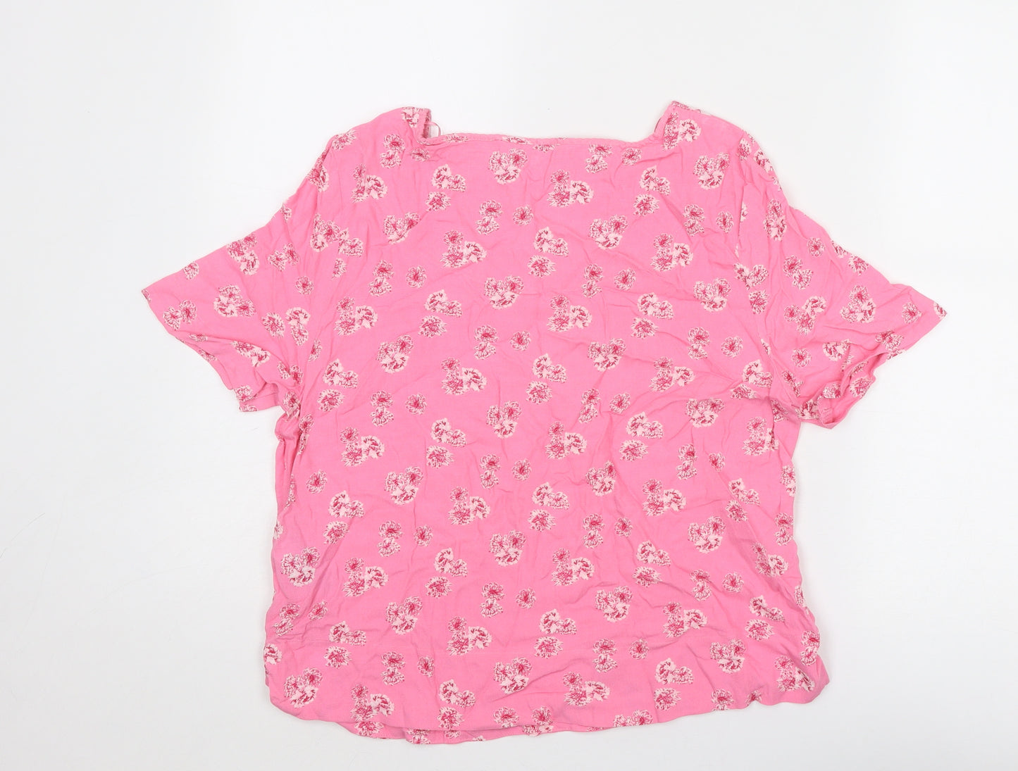 Marks and Spencer Womens Pink Floral Viscose Basic Blouse Size 10 Boat Neck