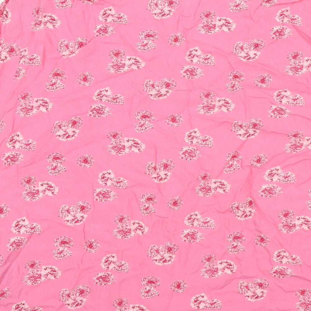 Marks and Spencer Womens Pink Floral Viscose Basic Blouse Size 10 Boat Neck