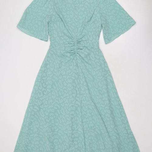 Marks and Spencer Womens Blue Geometric Polyester Trapeze & Swing Size 8 Round Neck Zip