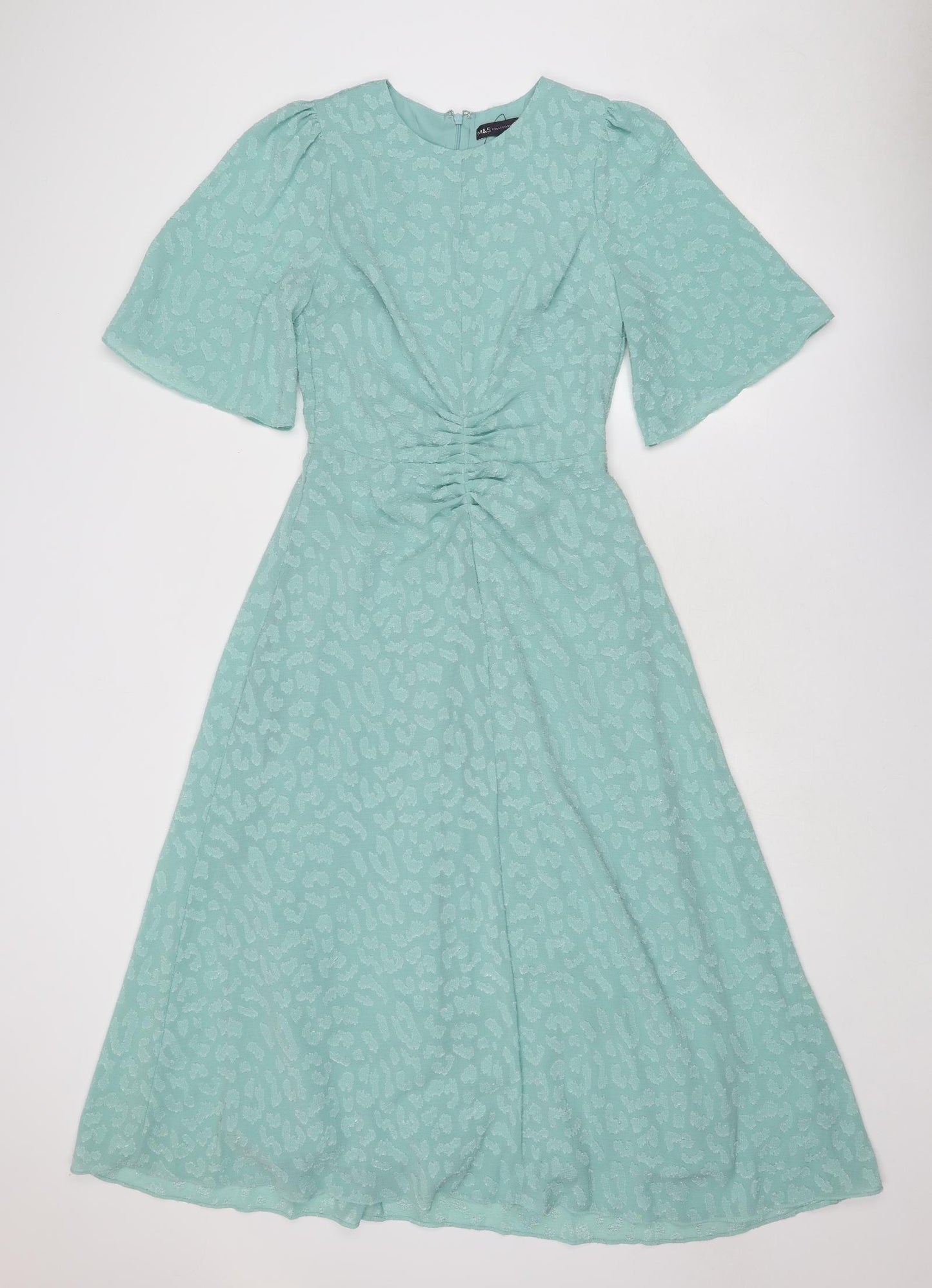 Marks and Spencer Womens Blue Geometric Polyester Trapeze & Swing Size 8 Round Neck Zip