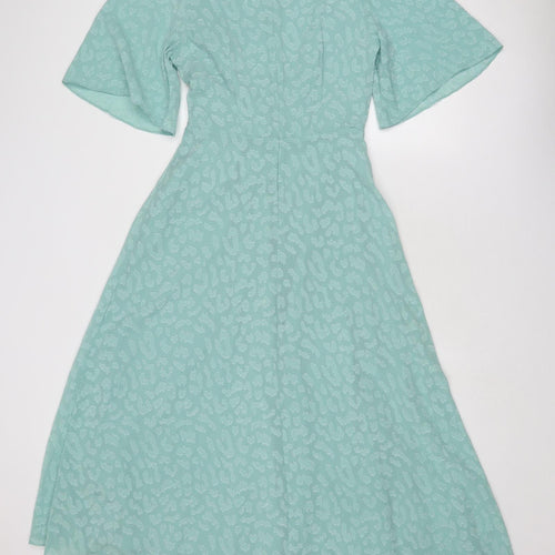 Marks and Spencer Womens Blue Geometric Polyester Trapeze & Swing Size 8 Round Neck Zip