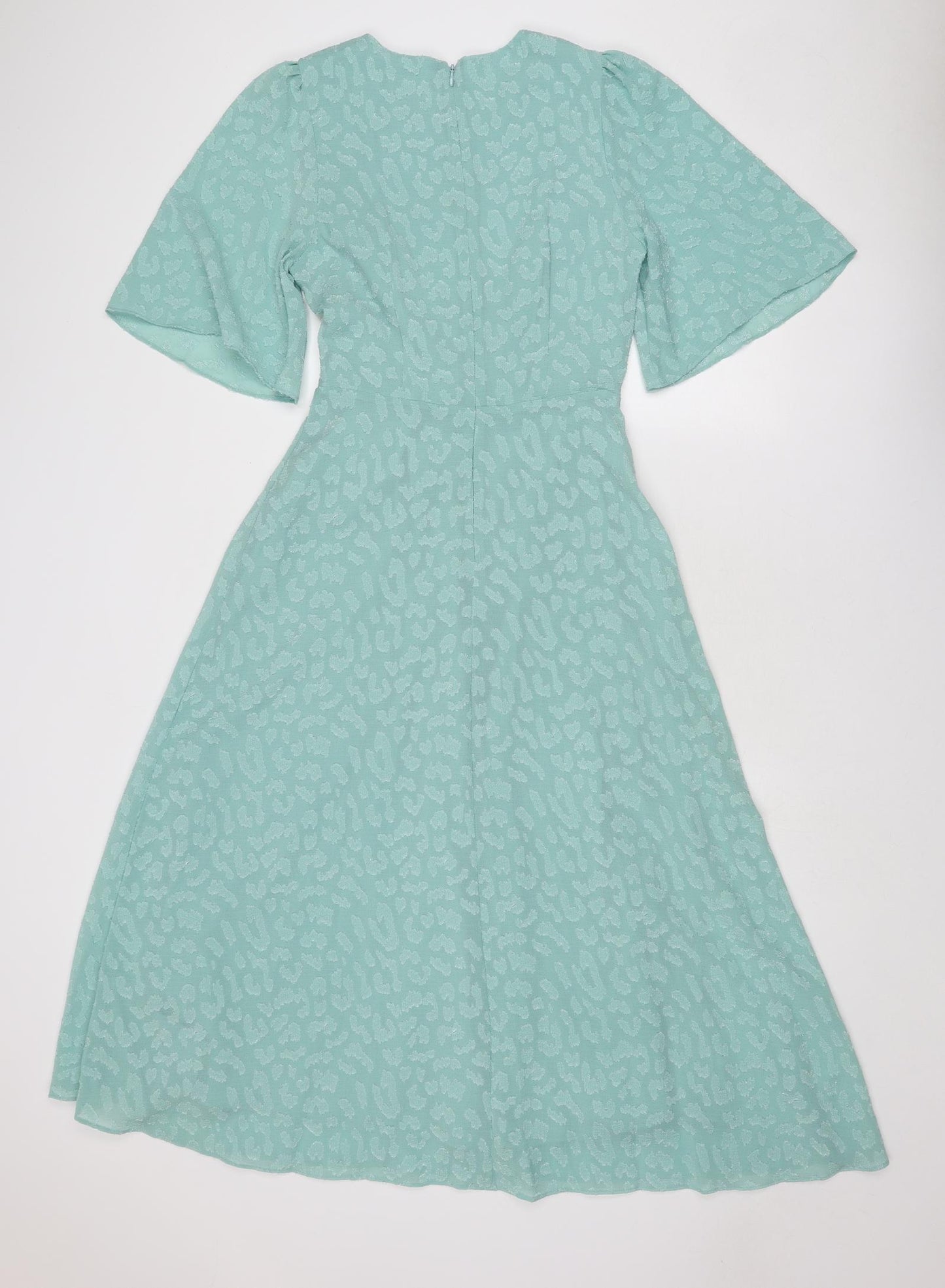 Marks and Spencer Womens Blue Geometric Polyester Trapeze & Swing Size 8 Round Neck Zip