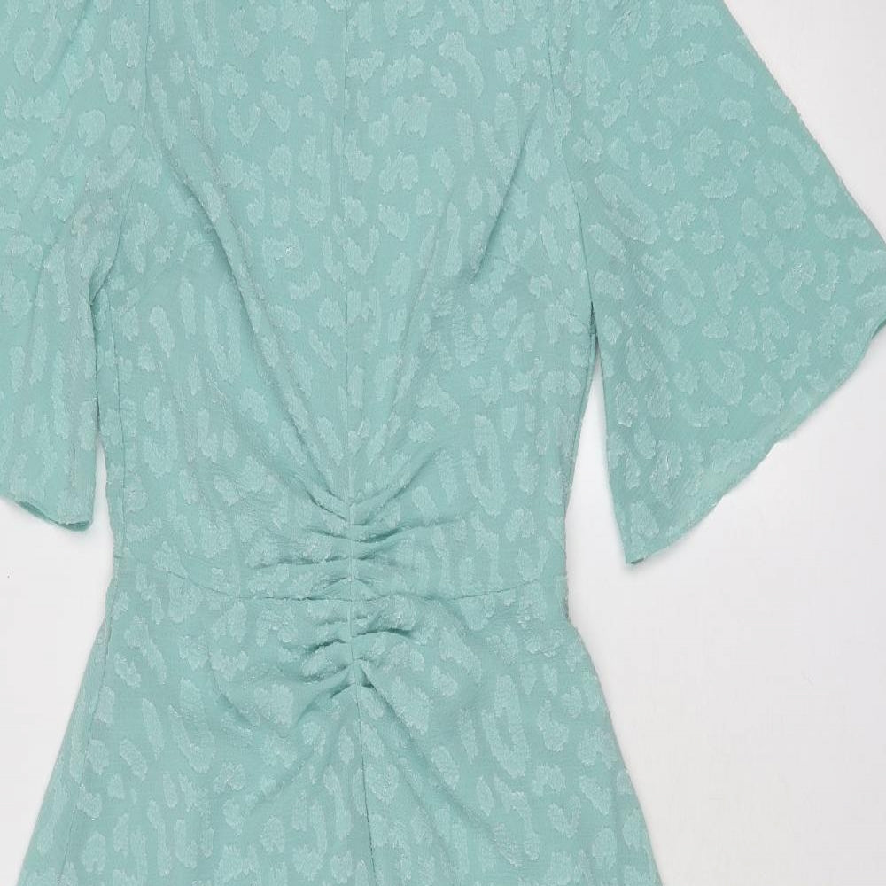 Marks and Spencer Womens Blue Geometric Polyester Trapeze & Swing Size 8 Round Neck Zip