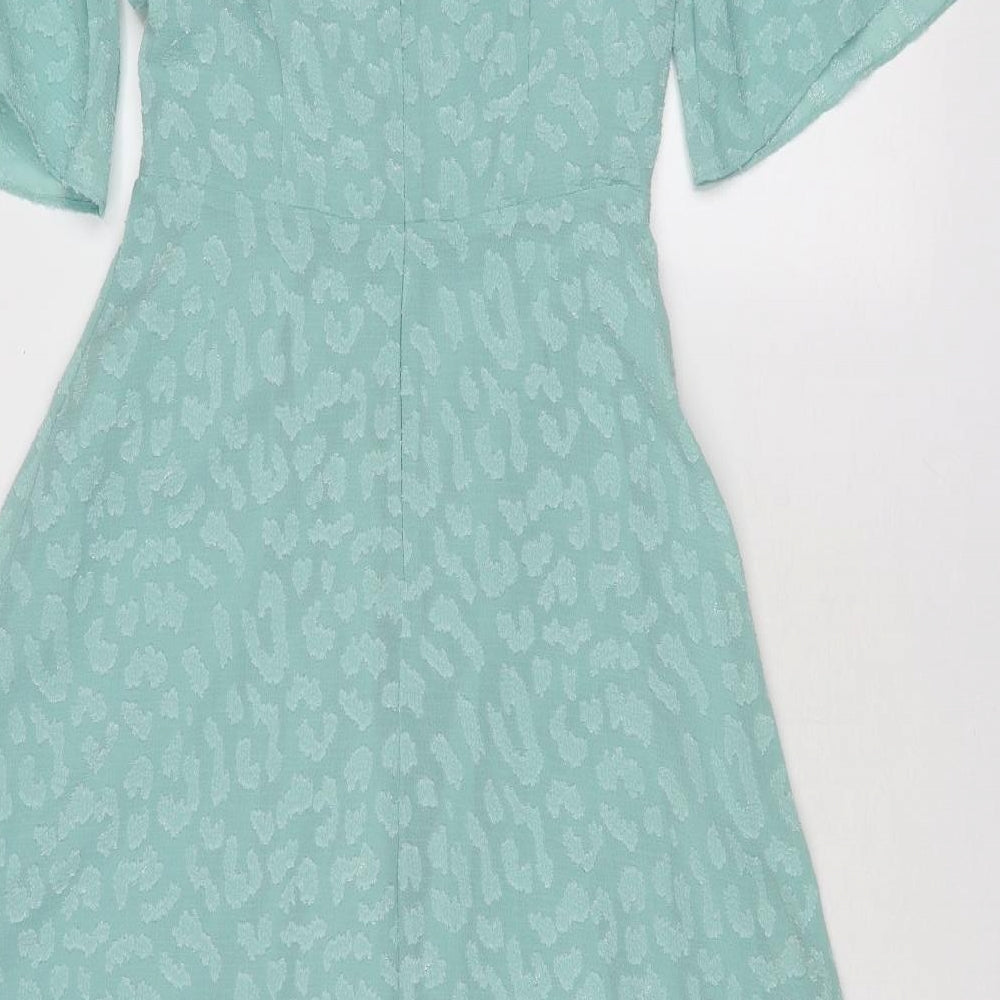 Marks and Spencer Womens Blue Geometric Polyester Trapeze & Swing Size 8 Round Neck Zip