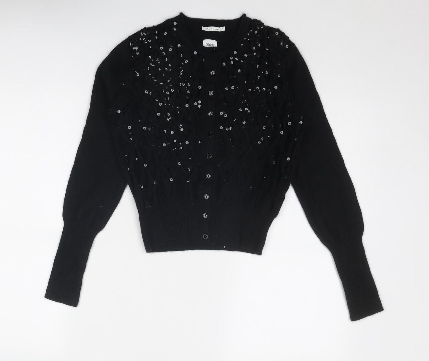 Marella Womens Black V-Neck Angora Cardigan Jumper Size M