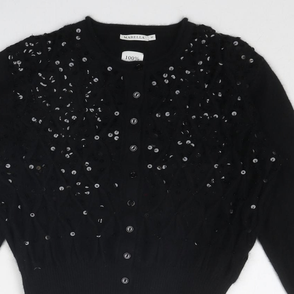 Marella Womens Black V-Neck Angora Cardigan Jumper Size M