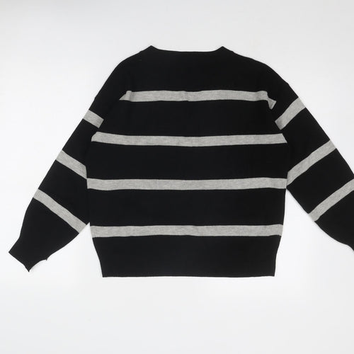 Marks and Spencer Womens Black V-Neck Striped Viscose Pullover Jumper Size M