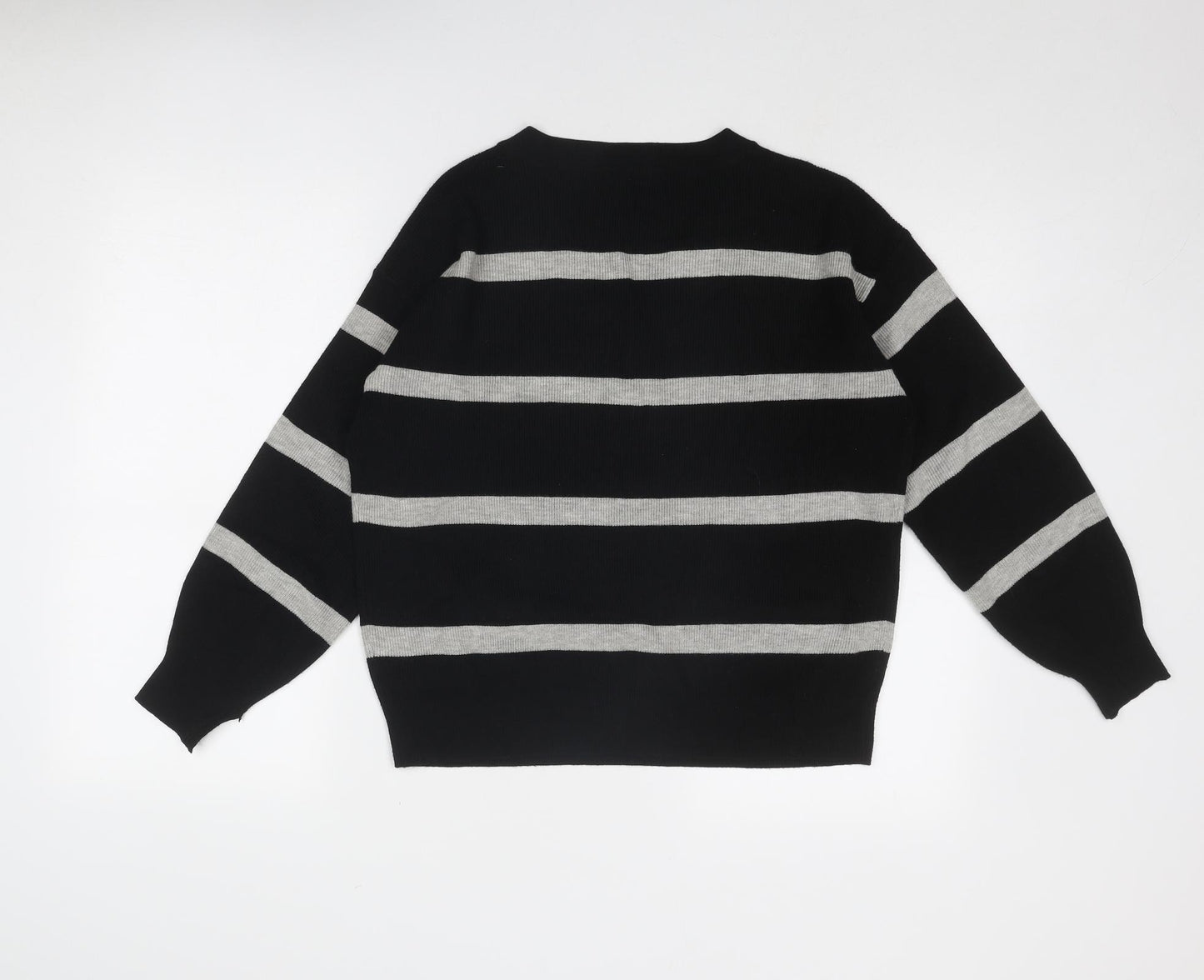 Marks and Spencer Womens Black V-Neck Striped Viscose Pullover Jumper Size M