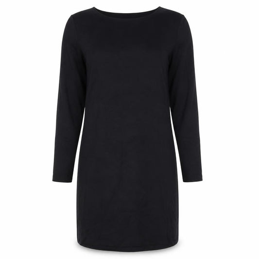Front view of H&M women’s black viscose a-line, size M, round neck pullover