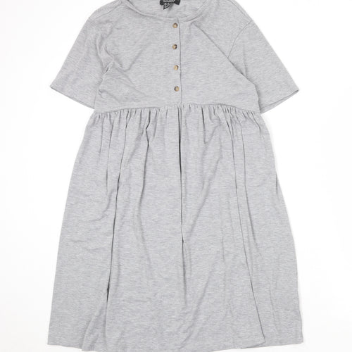 New Look Womens Grey Polyester T-Shirt Dress Size 12 Round Neck Button