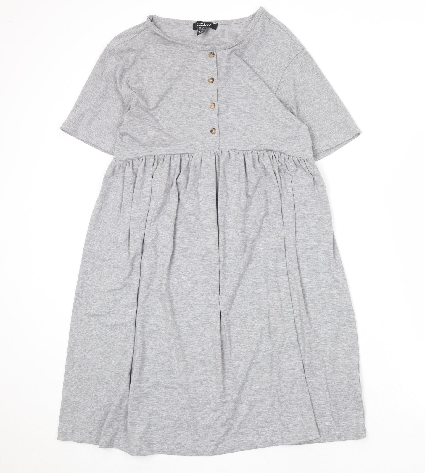 New Look Womens Grey Polyester T-Shirt Dress Size 12 Round Neck Button