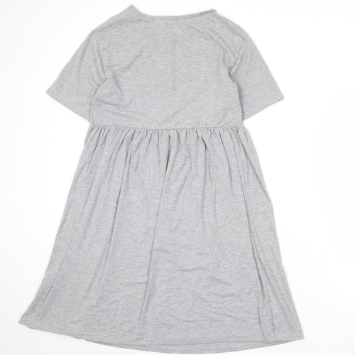 New Look Womens Grey Polyester T-Shirt Dress Size 12 Round Neck Button