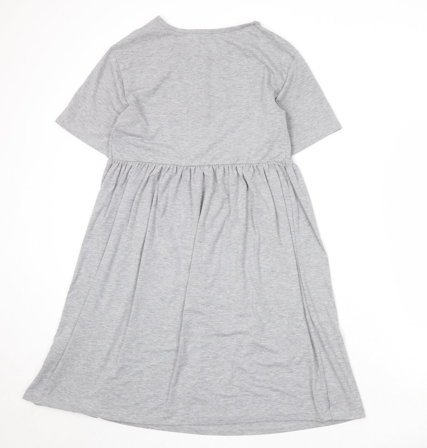 New Look Womens Grey Polyester T-Shirt Dress Size 12 Round Neck Button