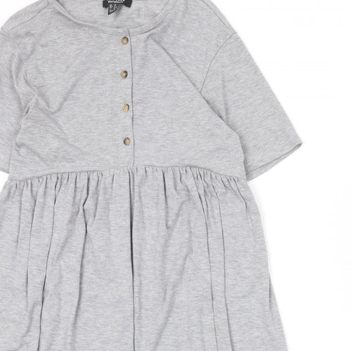 New Look Womens Grey Polyester T-Shirt Dress Size 12 Round Neck Button