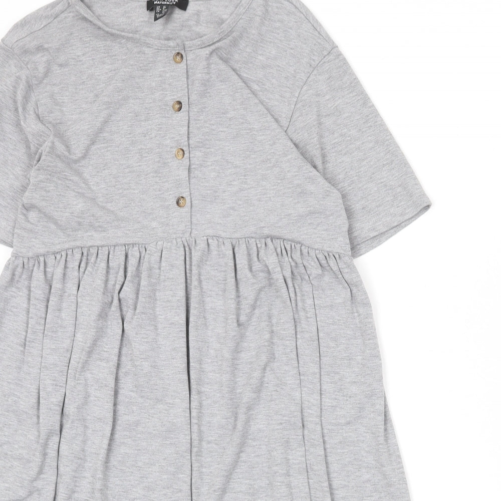 New Look Womens Grey Polyester T-Shirt Dress Size 12 Round Neck Button
