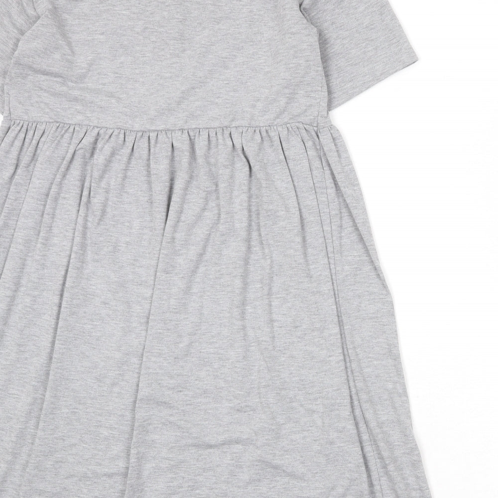 New Look Womens Grey Polyester T-Shirt Dress Size 12 Round Neck Button