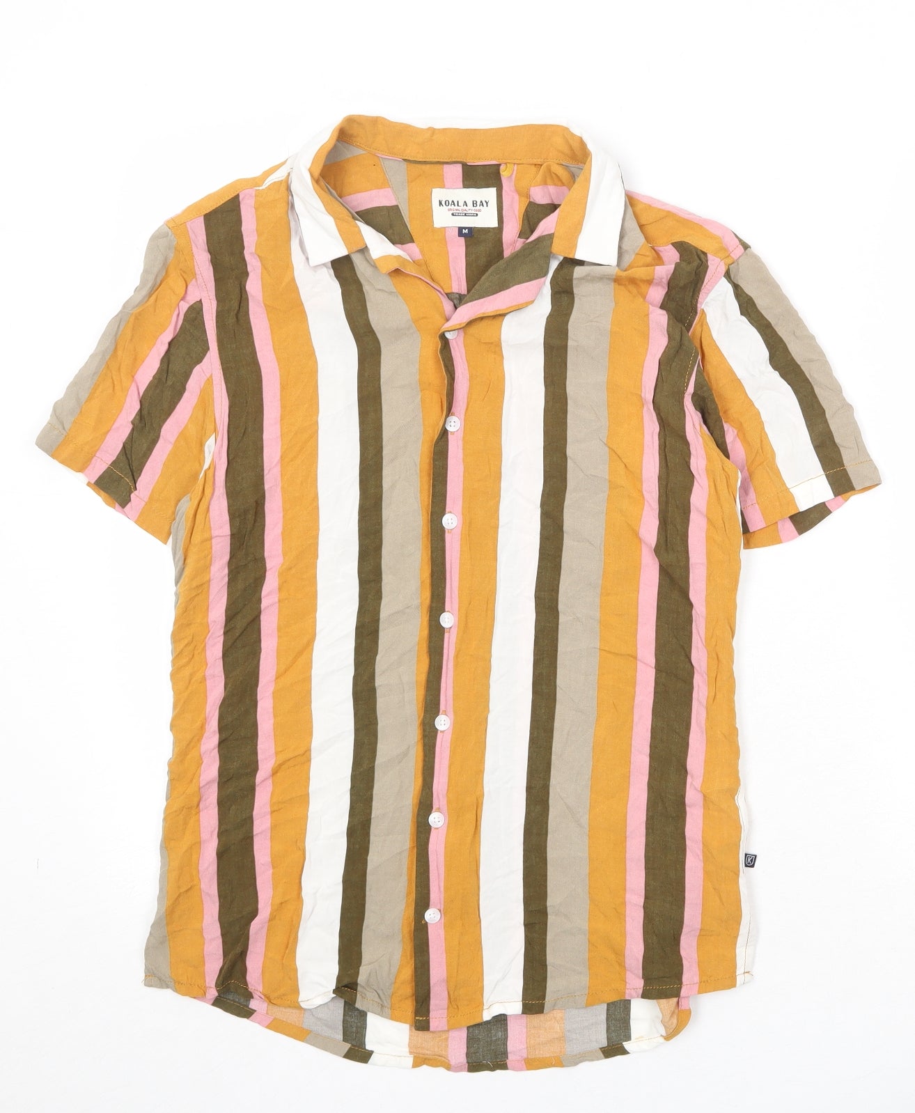 Koala Bay Mens Multicoloured Striped Viscose T-Shirt Size M Collared