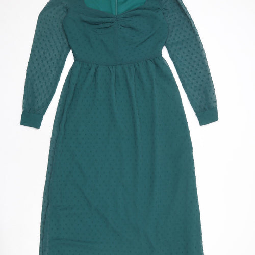 Rihoas Womens Green Polka Dot Polyester Trapeze & Swing Size XS Sweetheart Zip