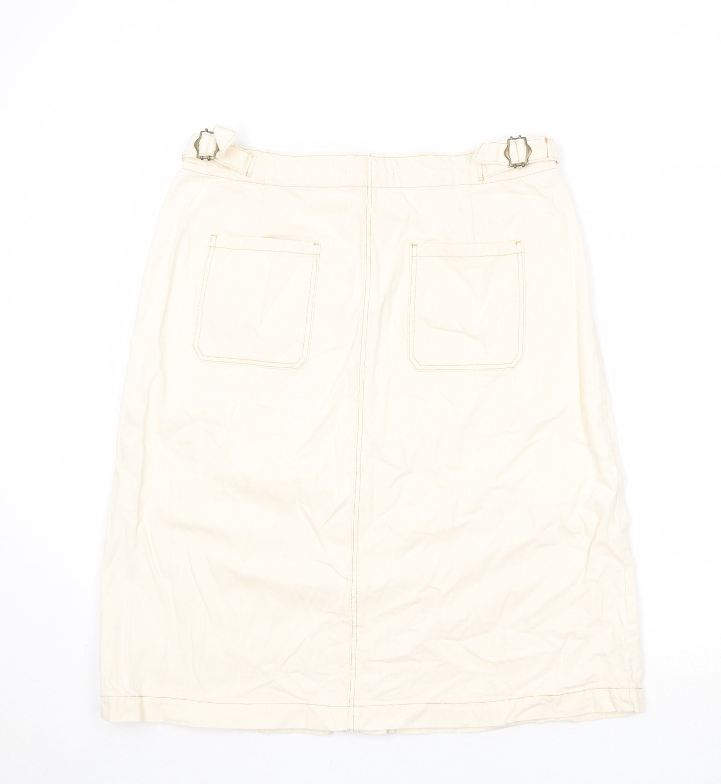 Marks and Spencer Womens Beige Cotton A-Line Skirt Size 14 Button
