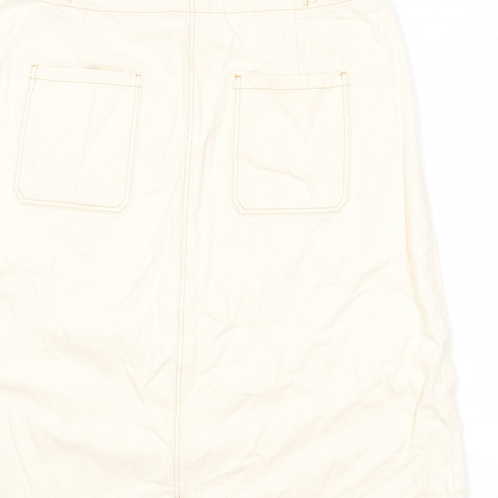 Marks and Spencer Womens Beige Cotton A-Line Skirt Size 14 Button