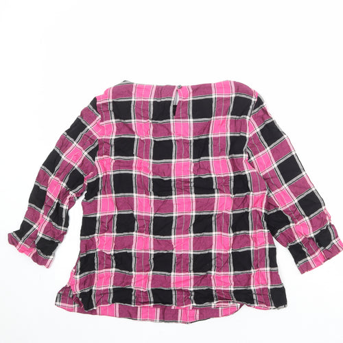 Laura Ashley Womens Pink Plaid Viscose Basic Blouse Size 12 Boat Neck