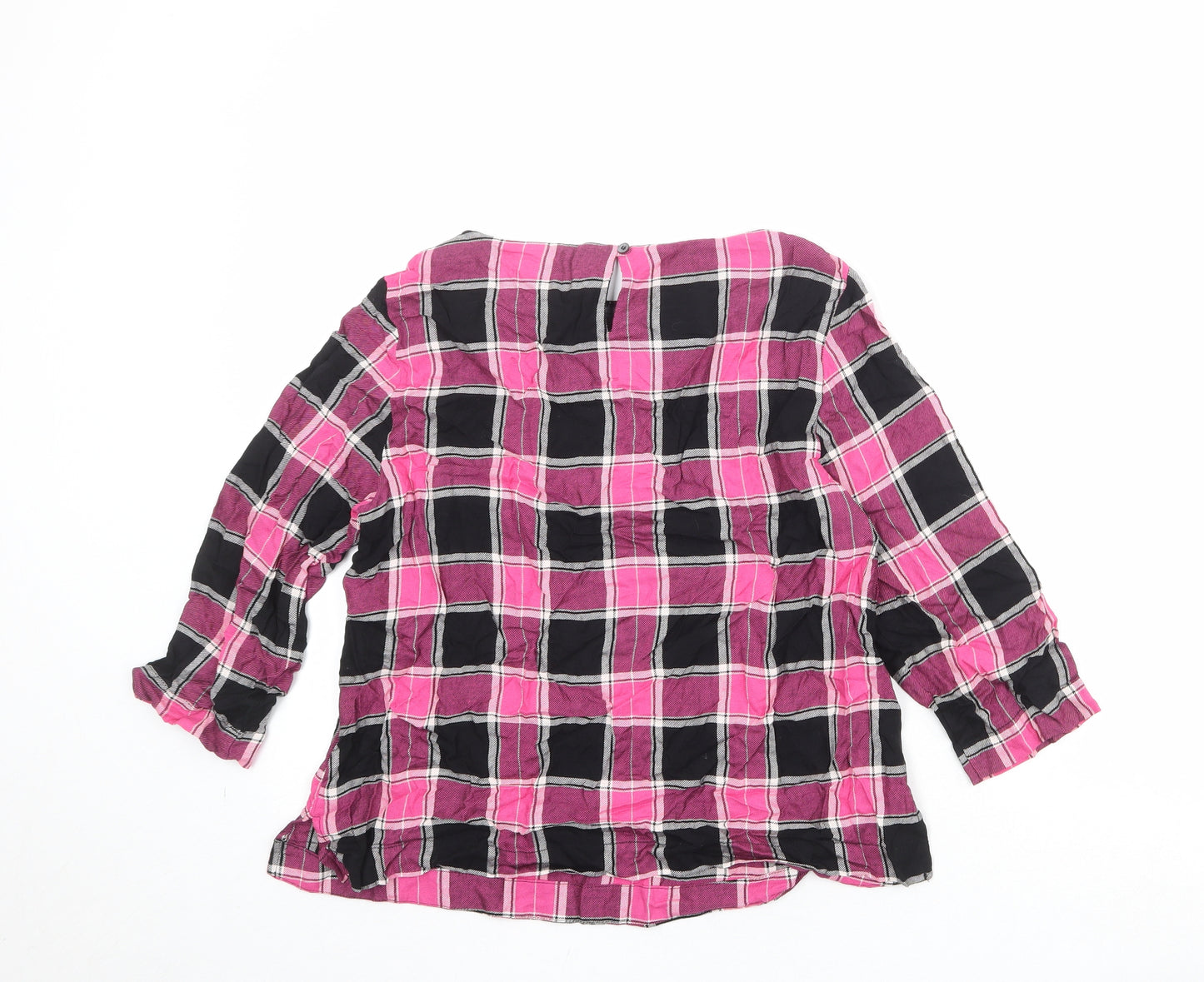 Laura Ashley Womens Pink Plaid Viscose Basic Blouse Size 12 Boat Neck