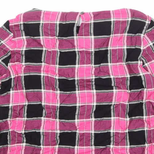 Laura Ashley Womens Pink Plaid Viscose Basic Blouse Size 12 Boat Neck
