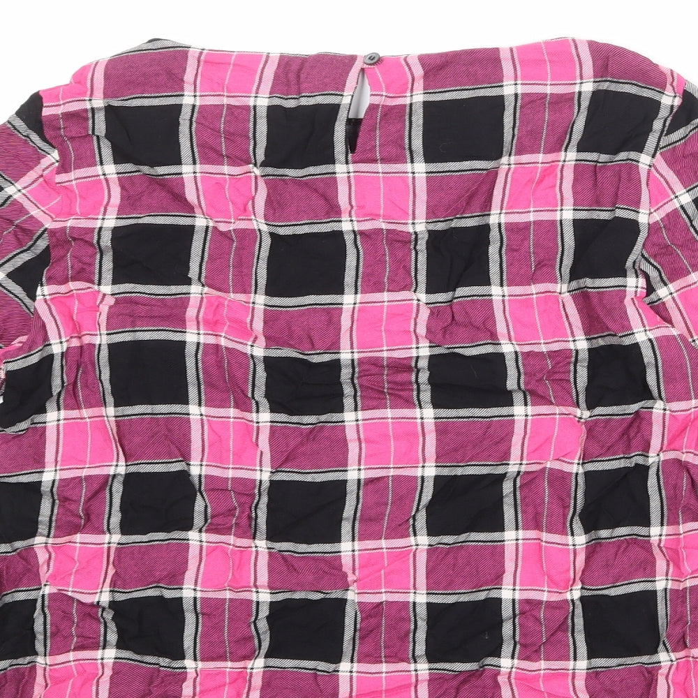 Laura Ashley Womens Pink Plaid Viscose Basic Blouse Size 12 Boat Neck