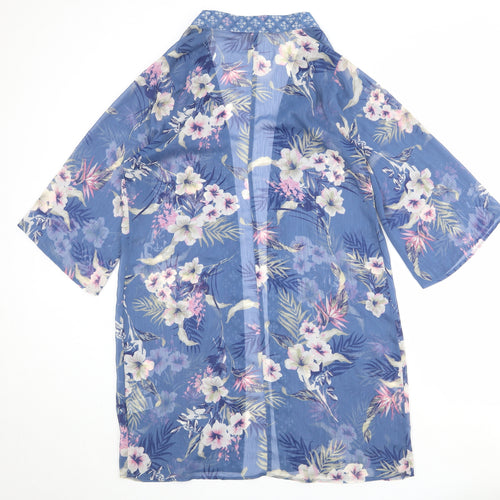 Marks and Spencer Womens Blue Floral Polyester Kimono Blouse Size 14 V-Neck